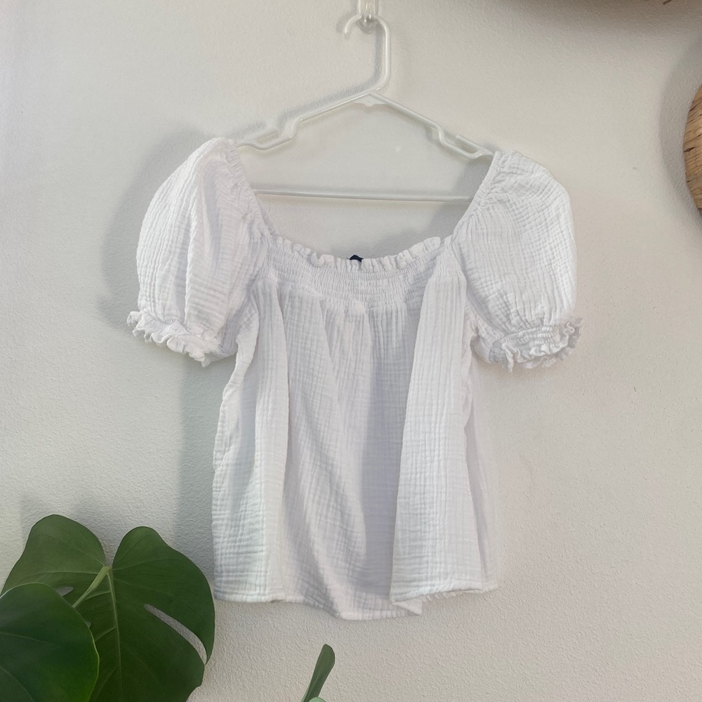 J Crew White gauze cotton puff-sleeve
